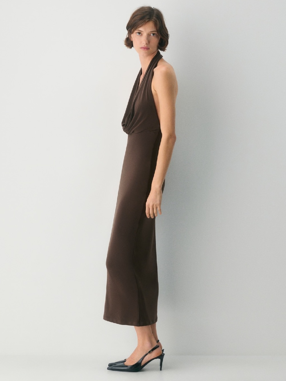 Aritzia Brown Backless Halter Cowl Neck Dress - Picture 2 of 3